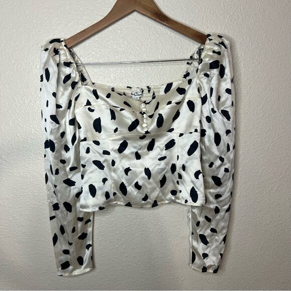 Reformation Tops - Reformation Reign satin long sleeve cropped blouse in ink blot NEW 0